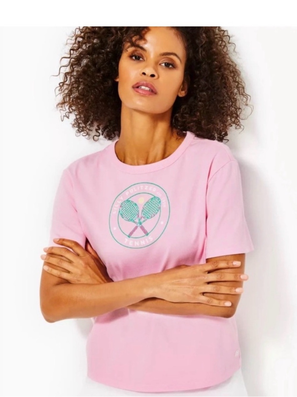 Lilly Pulitzer Pink Tee with Green Tennis Logo